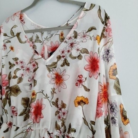 New - GUESS Jiya Ruffle Bell Sleeve Floral Sheer Blouse Sz L Flawed - Picture 7 of 14